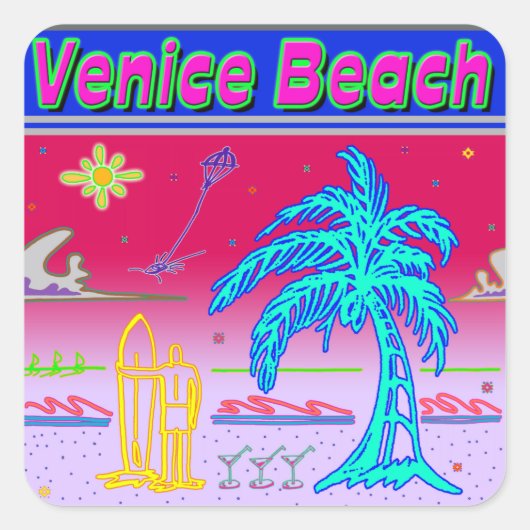 "Venice Beach" Surfer Sticker (Voorkant)