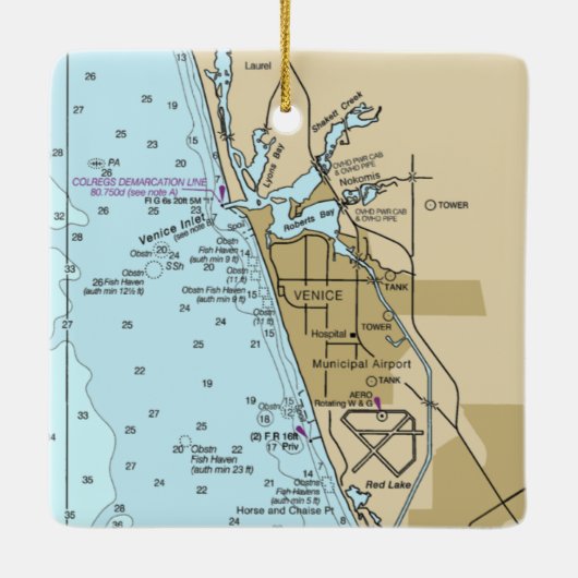 Venice Florida Chart Keramisch Ornament (Achterkant)