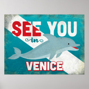 Venice Florida Dolphin - Retro Vintage Travel Poster