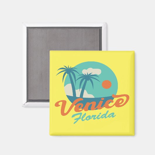 Venice Florida Retro Style Palm Trees en Beach Magneet (Voorkant / Achterkant)