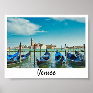Venice Grand Canal met blauwe iconische gondels Poster