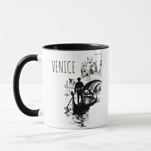 Venice Italie Gondola Mug de café noir et blanc (Gauche)