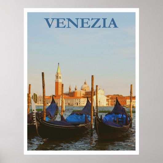 Venice Italy Gondolas Retro Vintage Travel Poster (Voorkant)