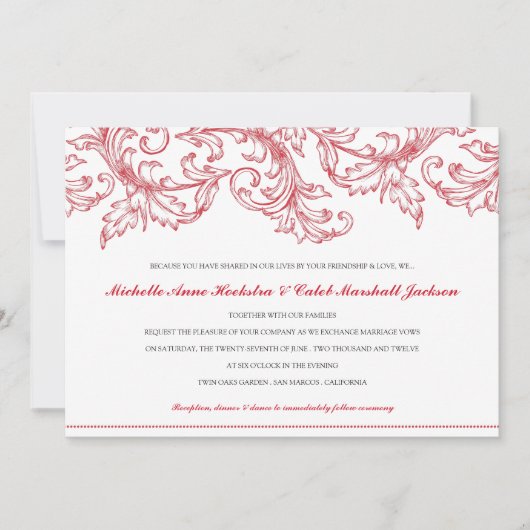 Venice (Ruby Red) Wedding Invitation Kaart (Voorkant)