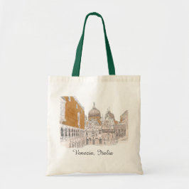 Venice St Marks Square originele kleurenillustrati Tote Bag