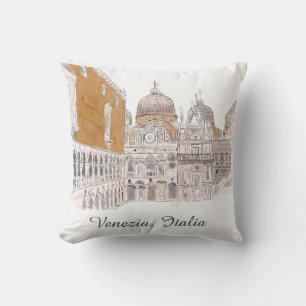Venice St. Marks Square Pen en Ink Illustratie Kussen