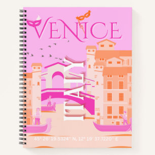 Venice Travel Art, Italië, Reiskunst, Retro, Roze Notitieboek
