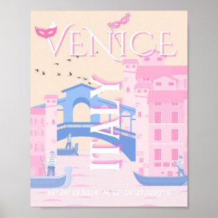 Venice Travel Art, Italië, Reiskunst, Roze Poster
