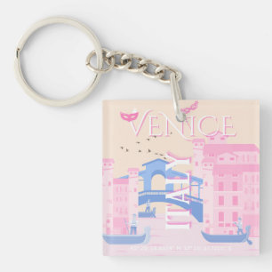 Venice Travel Art, Italië, Reiskunst, Roze Sleutelhanger