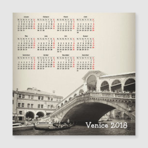 Venise, Italie 2018 calendrier carte magnétique