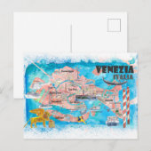 Venise Italie Carte illustrée avec les canaux prin (Devant / Derrière)