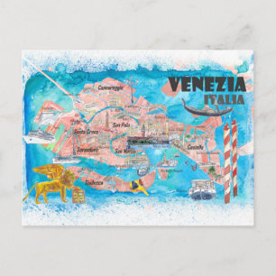 Venise Italie Carte illustrée avec les canaux prin