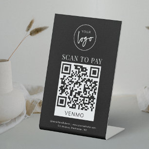 Venmo QR Code Betaling Minimale Zwart Logo Betaal Reclamebord Met Voetstuk