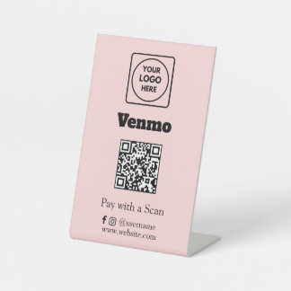 Venmo QR-code | Roze Scan-to-Betaal Aangepaste Log Reclamebord Met Voetstuk
