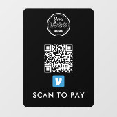 Venmo QR-code Scannen naar Pay Modern Logo Black Raamsticker (Vel)