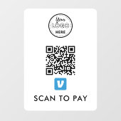 Venmo QR-code Scannen naar Pay Modern Logo White Raamsticker (Vel)