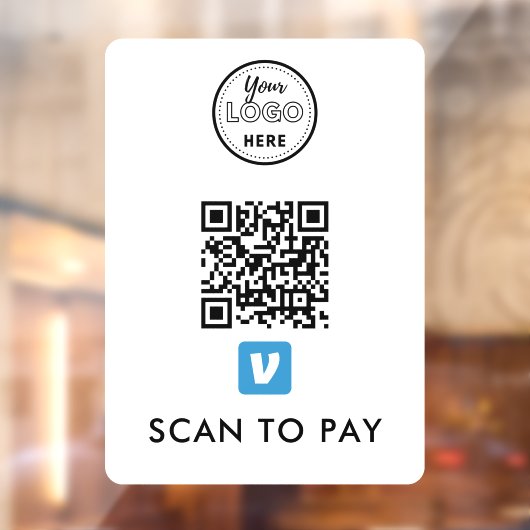 Venmo QR-code Scannen naar Pay Modern Logo White Raamsticker (Vel 2)