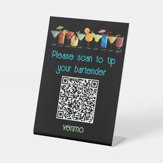 Venmo QR Code Tip Sign | Reclamebord Met Voetstuk (Voorkant)