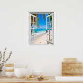Venster Beach and Ocean Uitzicht Faux Poster (Keuken)