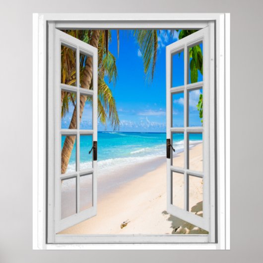 Venster Beach and Ocean Uitzicht Faux Poster (Voorkant)
