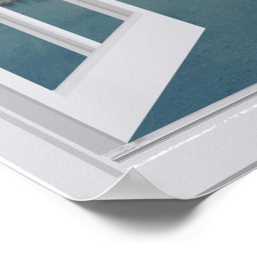 Venster bergmeer Trompe l'oeil Faux Poster (Hoek)