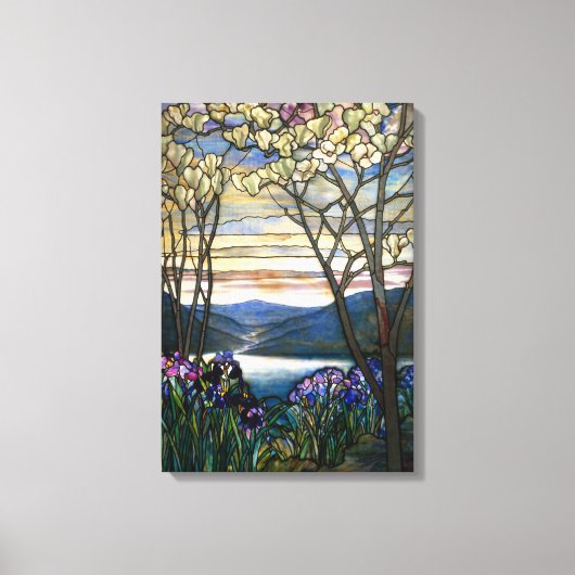 Venster Glas in lood Magnolias en Irises Canvas Afdruk (Voorkant)