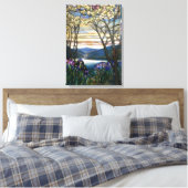 Venster Glas in lood Magnolias en Irises Canvas Afdruk (Insitu (Slaapkamer))