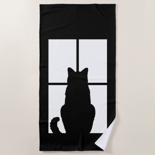 Venster Kat Silhouet Strandlaken (Voorkant)