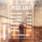 Venster Lijst met opsomming voor Barber Winkelprij Raamsticker (Vel 2)