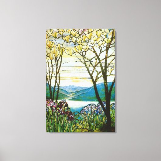 Venster Magnolia en Iris Glas in lood Canvas Afdruk (Voorkant)