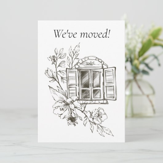 Venster met een Bloeiende tak Nieuw adres Aankondiging (Staand voorkant)