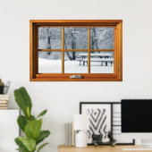 Venster met Uitzicht - Verse sneeuwval Poster (Thuiskantoor)