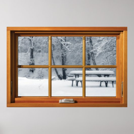 Venster met Uitzicht - Verse sneeuwval Poster (Voorkant)