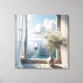 Venster met zeilboot Ocean Uitzicht Canvas Afdruk (Voorkant)