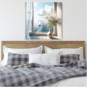 Venster met zeilboot Ocean Uitzicht Canvas Afdruk (Insitu (Slaapkamer))