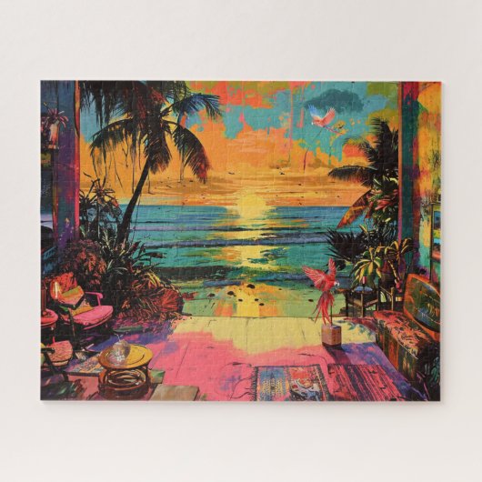 Venster naar Paradise - Beachside Pop Art Legpuzzel (Horizontaal)