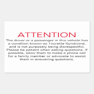 Venster sticker om de politie van Tourette te advi