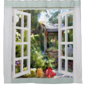 Venster Uitzicht tuingoed Douchegordijn (Voorkant)