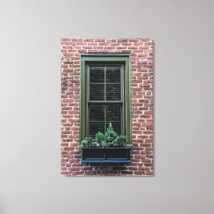 Vensterdoos op baksteen canvas afdruk
