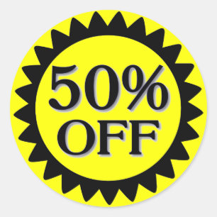 Vente 50 % de stickers en cercle jaune noir