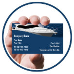 Vente de bateaux Carte de visite moderne<br><div class="desc">Modèle de carte de visite de vente,  de fournitures ou de réparation de bateaux dans un design moderne élégant avec l'image d'un bateau et combinaison de couleur bleue,  noire et blanche. Présenté sur notre stock carte de visite d'angle arrondi.</div>