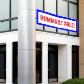 Vente de rummage ! Bannière rouge blanc et bleu (Bâtiment extérieur)