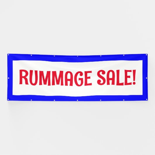 Vente de rummage ! Bannière rouge blanc et bleu (Horizontal)