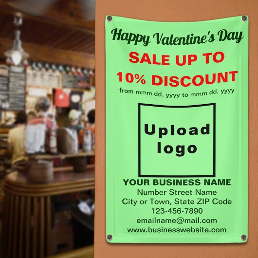 Vente de Saint-Valentin sur une bannière verte lég