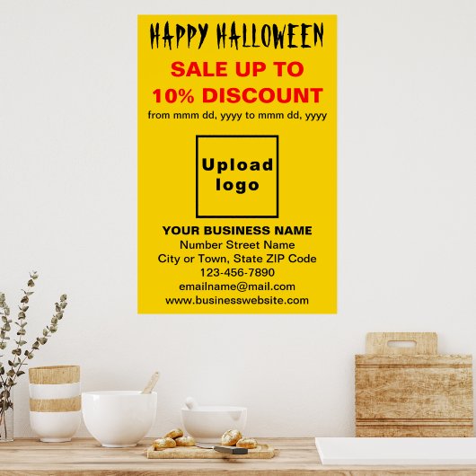 Vente d'Halloween d'affaires sur une affiche jaune (Cuisine)
