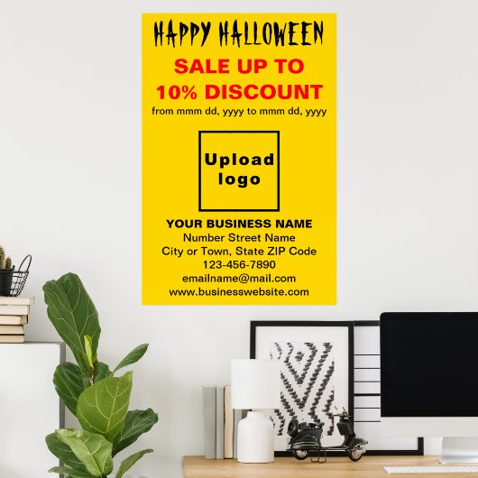 Vente d'Halloween d'affaires sur une affiche jaune (Bureau à domicile)