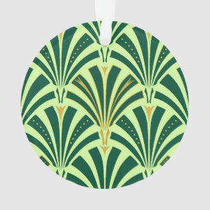 Ventilateur Art Déco motif - vert pin et menthe