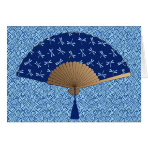 Ventilateur japonais, Motif de libellules, bleu Co