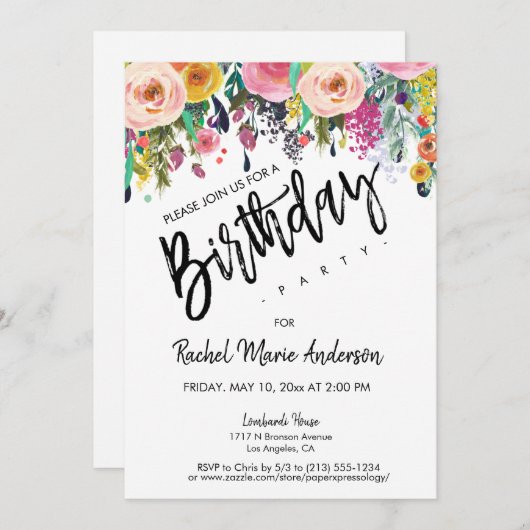 Ventilator bloemen animatiescript Birthday Party p Kaart (Voorkant / Achterkant)