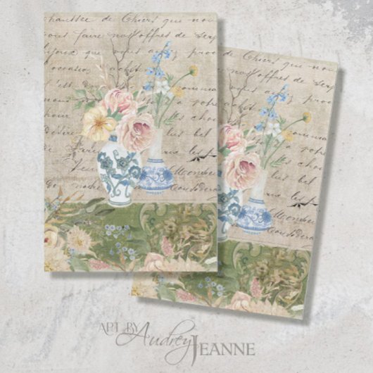 ventilator, Bouquet Blue White Vase-decoupage Tissuepapier